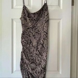 Black and Grey Snakeskin print ruched midi dress